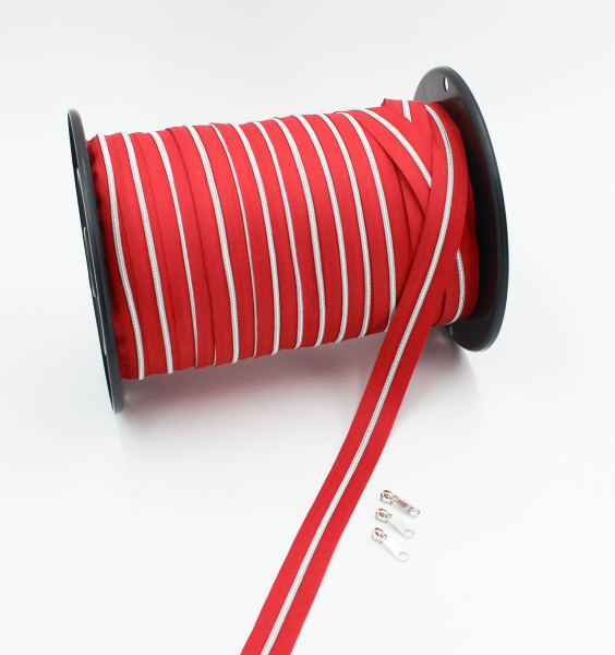 Endlosreißverschluss metallisiert schmal rot/silber (1m)